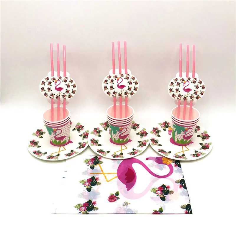 

Flamingo Theme Design 61Pcs/Lot Disposable Tableware Event Party Wedding Tablecloth Girl Birthday Party Cup Plate Straw Supply