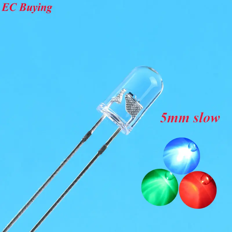 

50pcs Clear 5mm RGB Slow Flashing Red Green Blue 3 Colors Multicolor Flicker 5 mm Light Emitting Diode LED Lamps Blinking