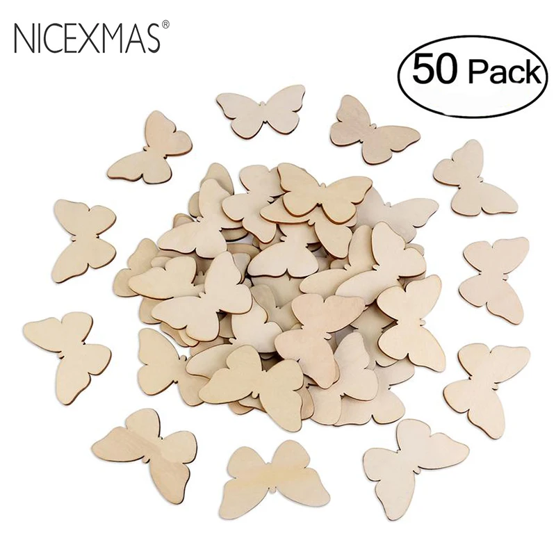 

NICEXMAS 50pcs Natural Cutout Shape Wooden Butterfly Wedding Favors Party Accessories Christmas DIY Burlap Wedding Decoration