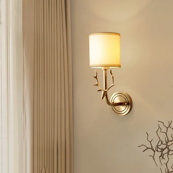 

American Copper Deer Wall Lamp Living Room Bedroom Bedside Wall Light Mirror Headlight Wall Lamp Antler Background Wall Aisle