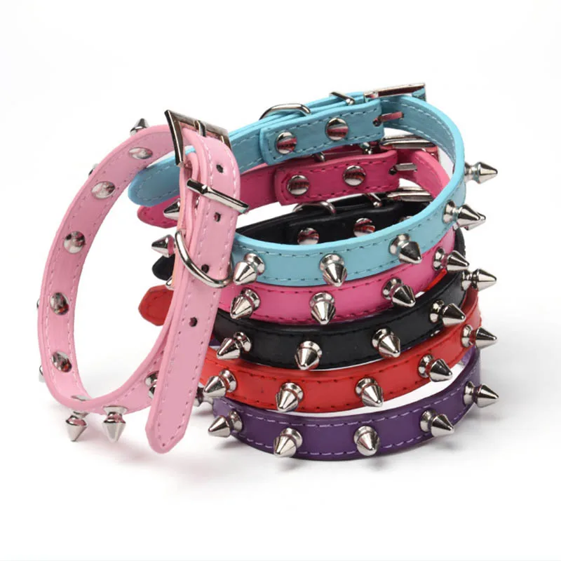 

PU Leather Spike Studded Adjustable Pet Small/Medium Dog Collar XS S M L 7 Colors Best