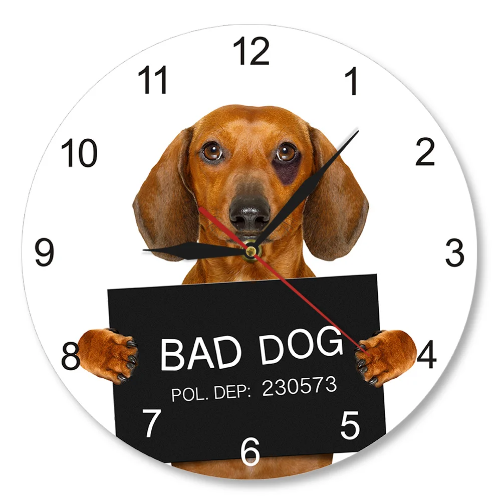Такса MugShot настенные часы персонализированное имя собаки современные настенные часы смешной полицейский щенок плохой собака тюрьма ПЭТ часы