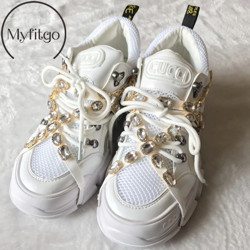 

Myfitgo Spring Crystal Strap Women Sneakers Rhinestone Casual Platform Shoes Cross-tied Fashion Female Daddy Shoes for Girls New
