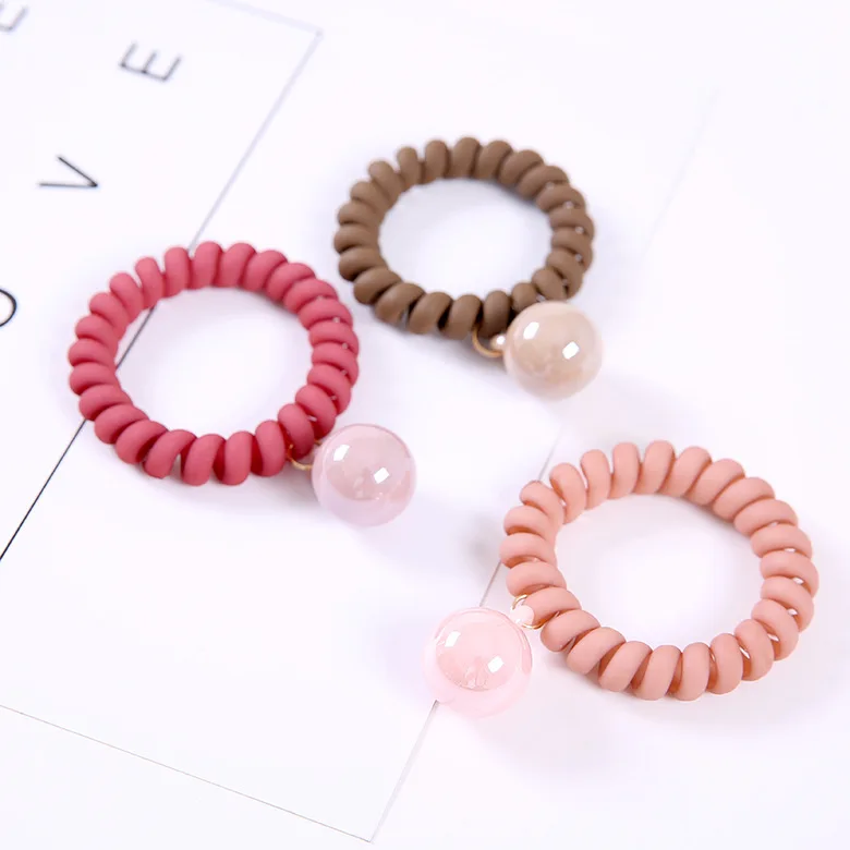 1pcs Bead Charms telephone line elastic hair with a solid color girl hair ring women accessories Trendy Headbands head jewelry
