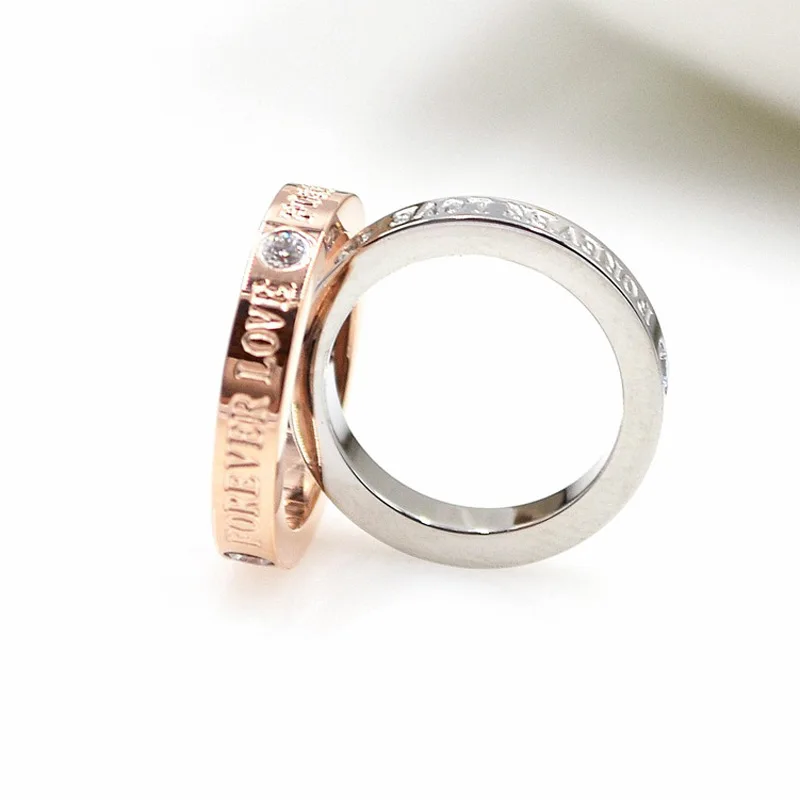 

2019 New Love Forever Couple Rings Rose Gold Silver Color Fashion Titanium Steel Jewelry Wedding Ring Birthday Gift Woman