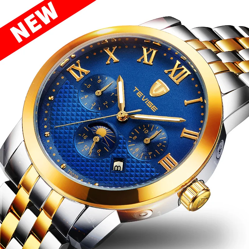 

TEVISE Tourbillon Multifunctional Watch Men Automatic Mechanical Waterproof Watch 2018 New Datejust Moon Phase Wristwatch Man
