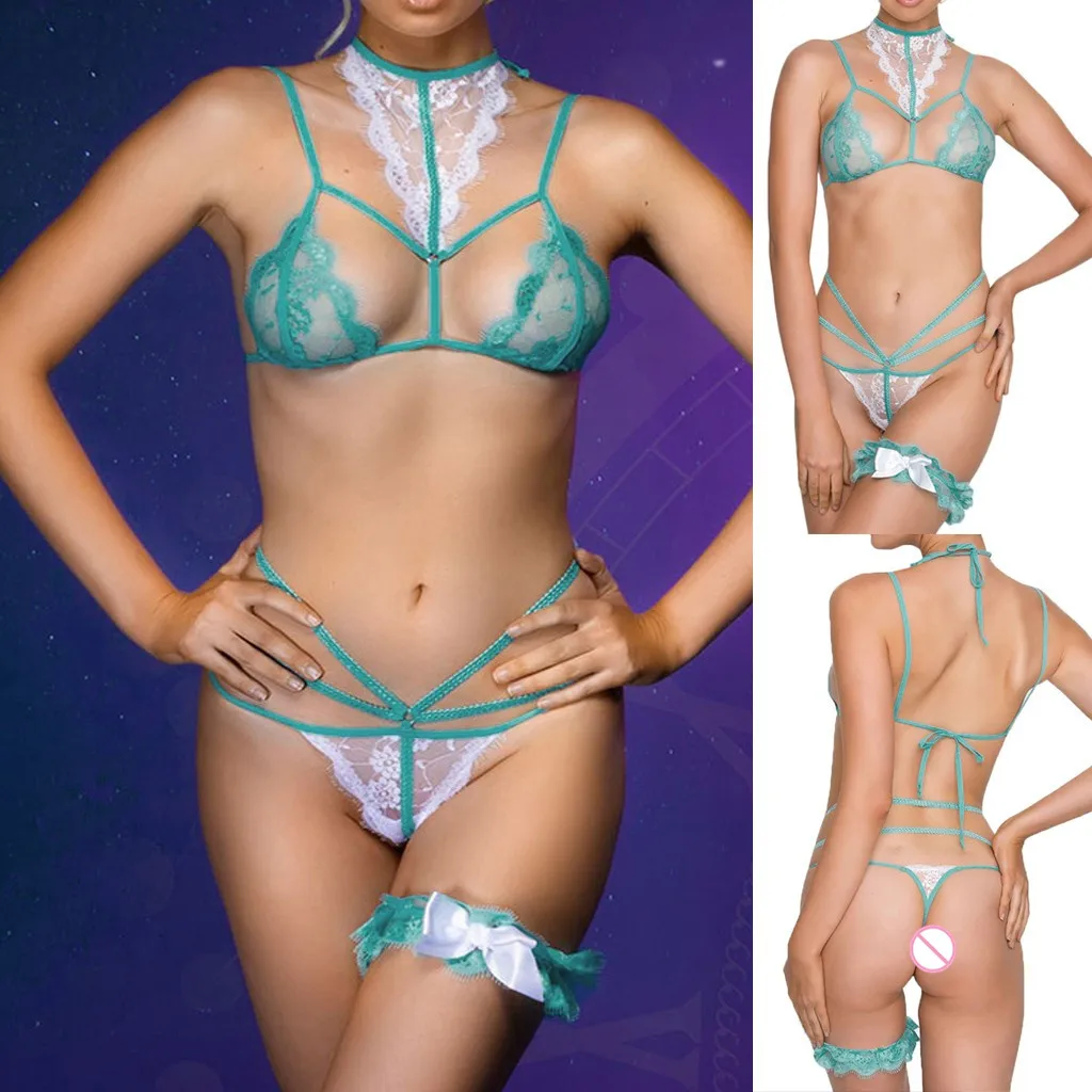 

Fashion Sexy Lingerie Bra+G-string Set Women Lace Bowknot Sleepwear Femme Transparent Plus Size Bra Set Erotic Ladies