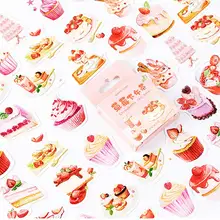 Autocollant en papier autocollant à la fraise, étiquette de Scrapbooking, Kawaii, papeterie de décoration, pour Album journal intime, DIY bricolage, 46 pièces/boîte