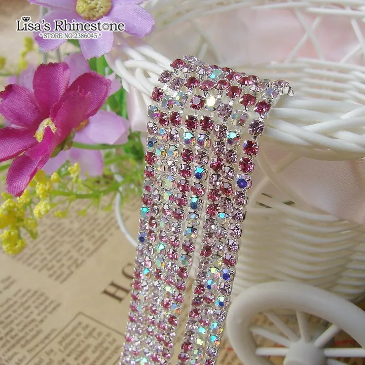 

1m Rhinestone Chains Gradient Pink Chain Silver Plated Base For DIY Beauty Accessory,Nail Art