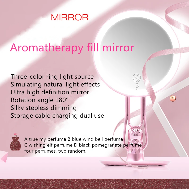 

1PC High-end Gift Makeup Mirror With Light Desktop Round Beauty LED Makeup Mirror three-shift Dimming G0425