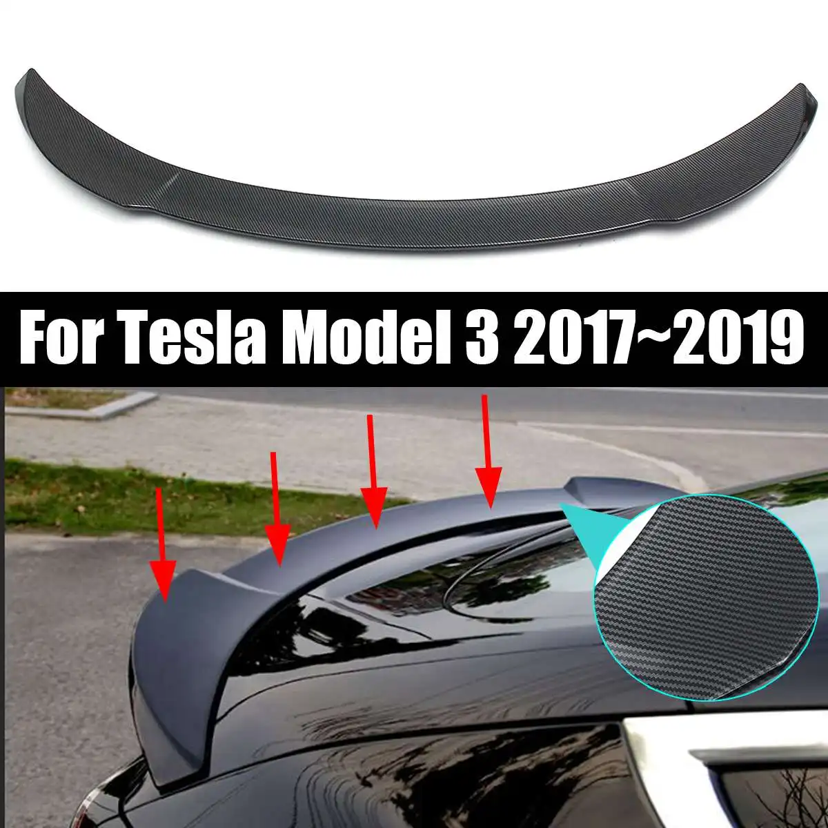 

For Tesla for Model 3 2017 2018 2019 Rear Spoiler Wing Carbon Fiber ABS Car Trunk Boot Lip Spoiler Exterior Parts