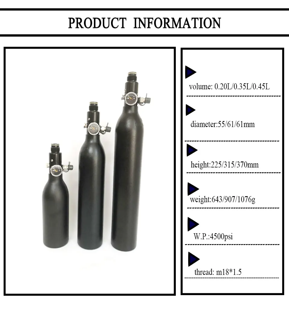 QUPB PCP Пейнтбол гПа цилиндры 4500PSI бак с регулятором 0.2L/0.35L/0.45L