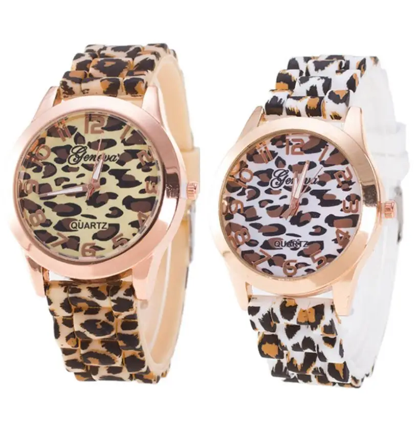 Новые модные женские часы с леопардовым принтом силиконовые часы желе аналоговые девушка наручные часы платье Женева relojes mujer montre femme