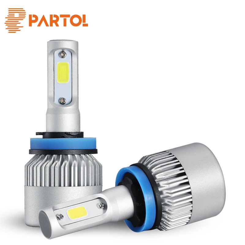 Partol S2 H11 H8 H9 Car LED Headlight Bulbs 72W 8000LM Single Beam COB