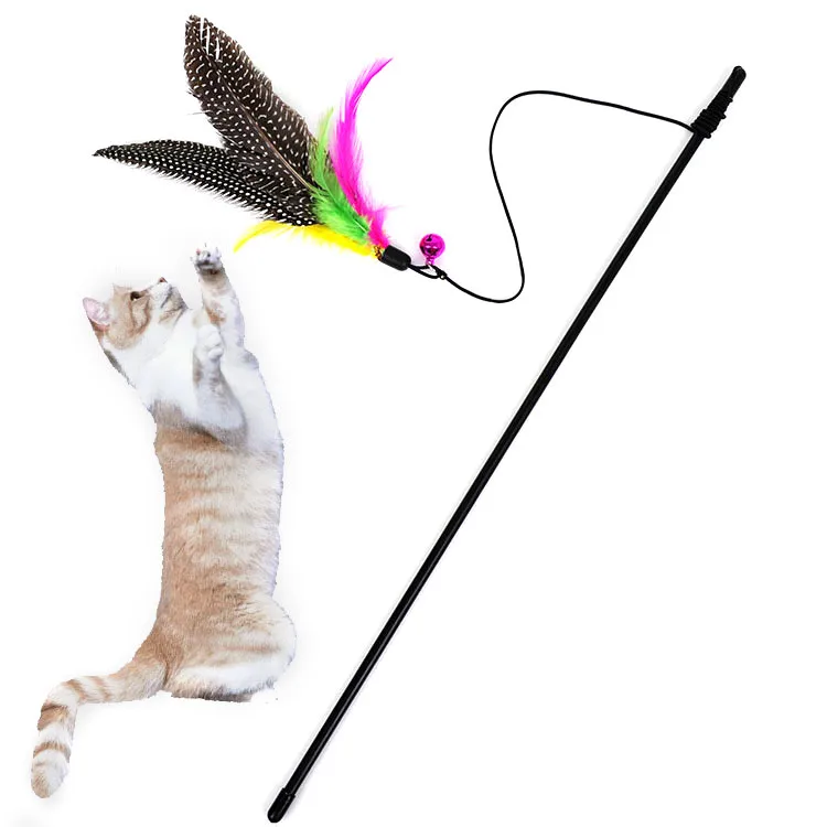 

Pet Cat Teaser Multi Color Bird Feather plush Cat Wand Cat Catcher Teaser Stick Cat interactive toys 56x3cm