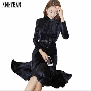 

KMETRAM 2019 New Vouge Ladies Elegant Dress Party Slash Neck Black Lace Christmas Dress Midi Dress Fall Vestido de Festa HH542