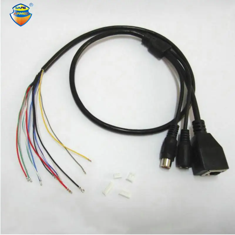 

(2 PCS)CCTV IP network Camera PCB Module video power audio cable, with RCA audio RJ45 female & DC male connectors with Terminlas