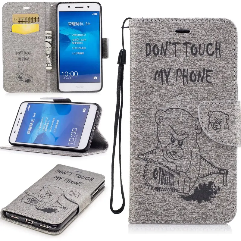 

Phone Cases For Huawei Y6 II Y5 ll 2 Y6II Y5II Compact Cover Wallet Leather Saws Bear Etui Coque Capinhas Funadas Hoesje Carcasa