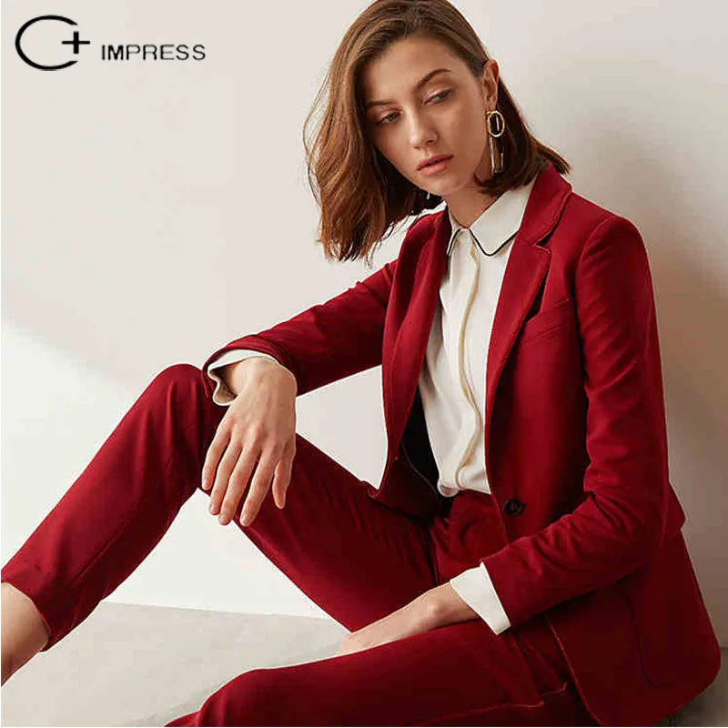 C + IMPRESS для женщин костюмы Формальные таможенные бордовый пиджак низ офисные