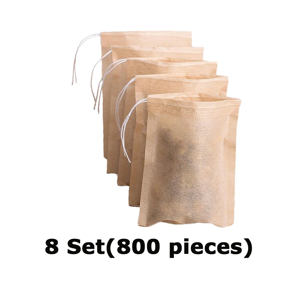 8 Set (800 Pcs) Empty Tea Filter Bag for Loose Leaf Herbs Teas Cotton Drawstring Seal Filters (Natural Color,7x5cm )