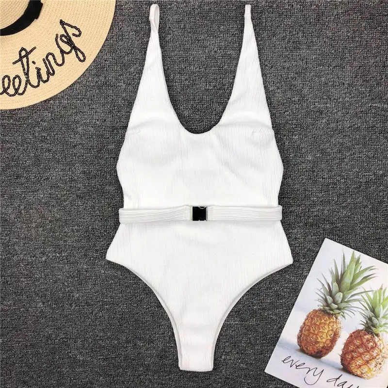 

2019 Women One Piece Swimsuit Solid Female Sexy Backless Black Thong Swimwear Women Monokini Beachwear