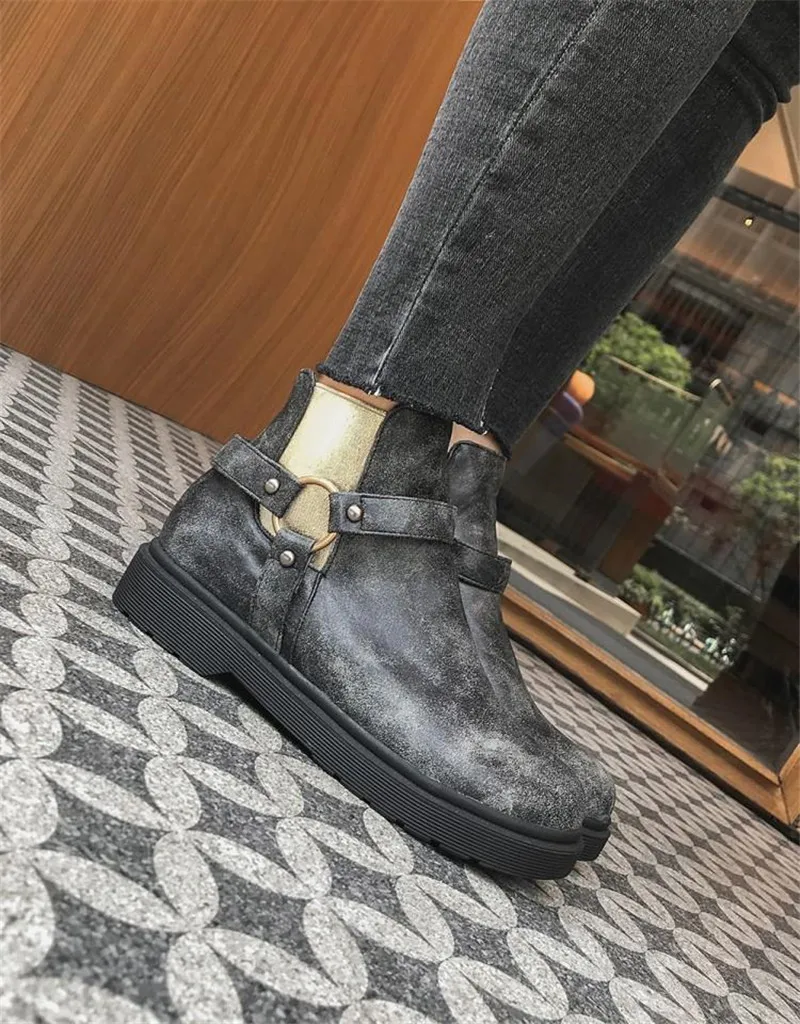 2019 Autumn Winter New Women's Boots Casual Flat Platform Ankle Boots Big Size Chelsea Boots Shoes For Woman Side Zip Lady Shoes (9)
