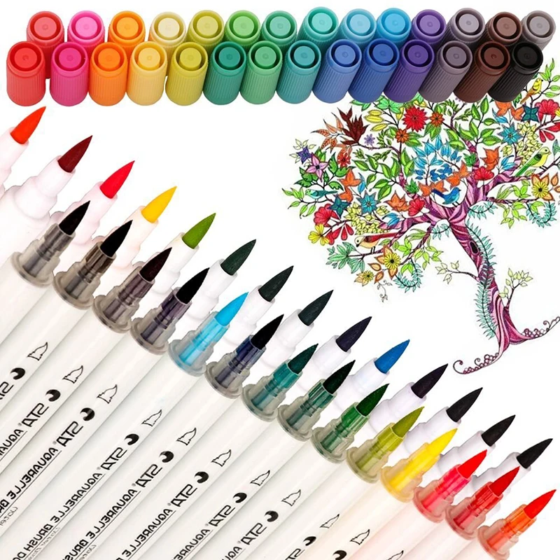 24 puntas de pincel de doble punta c/ómic caligraf/ía dibujo Pluma de dibujo de acuarela marcadores de acuarela para colorear no t/óxico