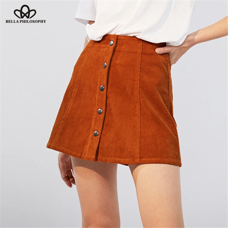 Wonder 2018 Winter New Corduroy Women Skirt Buttons Female Mini A-line Skirt Warm Skirt