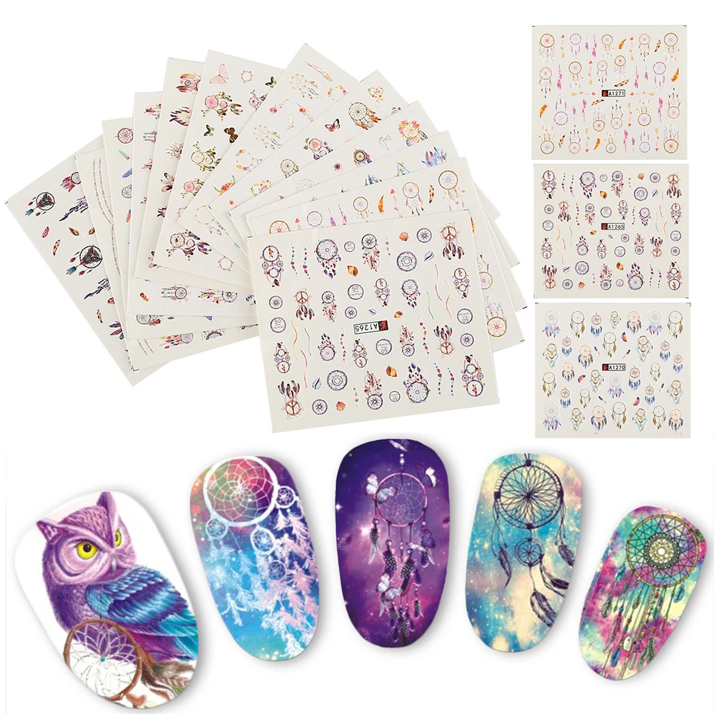 

12 Pcs/Pack Nail Art Sticker Dream Catcher Style Water Transfer UV Gel Polish Nail DIY Decals Stickers Women Nails Decoration
