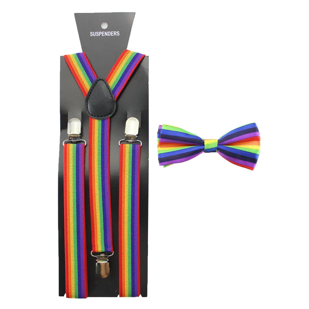Hot fashion 2.5cm men's rainbow suspender bowtie set unisex adult