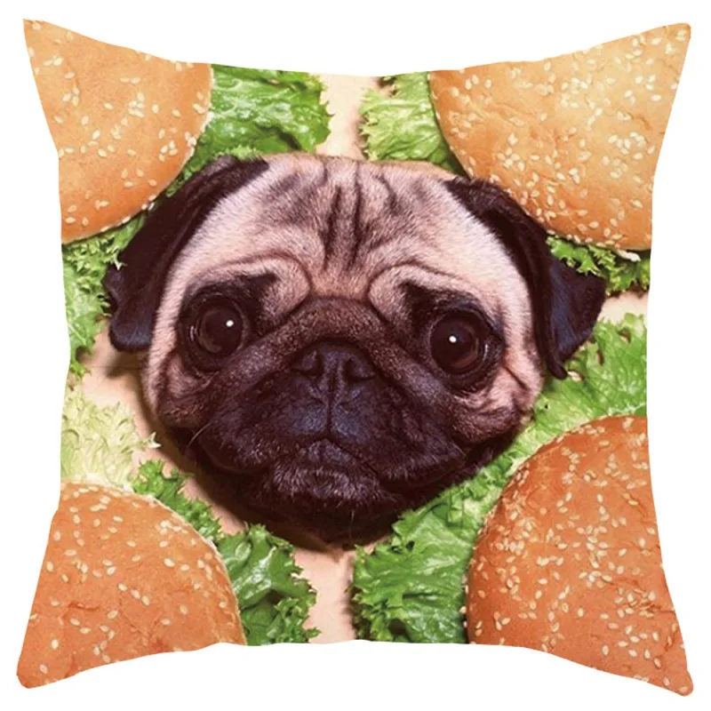 

New Pug Dog and Food Decorative Throw Pillow Covers Short Plush Polyester Square