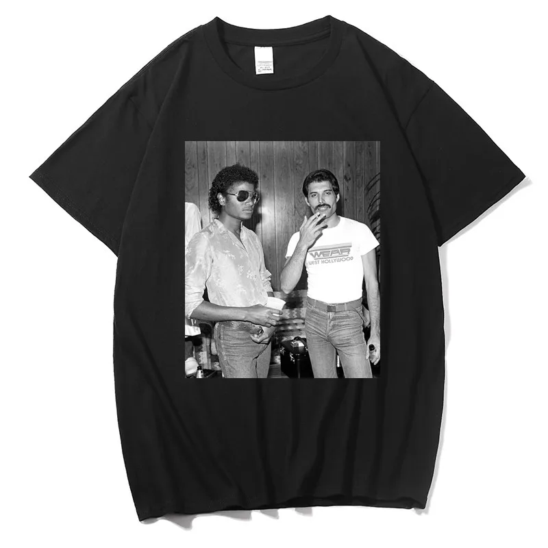 

Tee Shirt Homme Freddie Mercury and Michael Jackson Black T Shirt Men Casual 100% Cotton T-Shirt Mens Shorts Streetwear Fashion