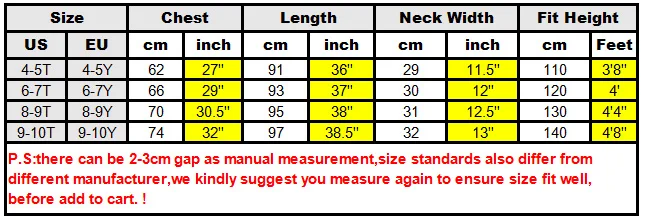 size chart new halloween