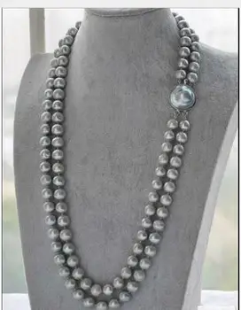

Genuine Natural DOUBLE STRANDS 8-9MM AAA GENUINE SOUTH SEA GRAY PEARL NECKLACE Beads Jewelry s plating Exquisite