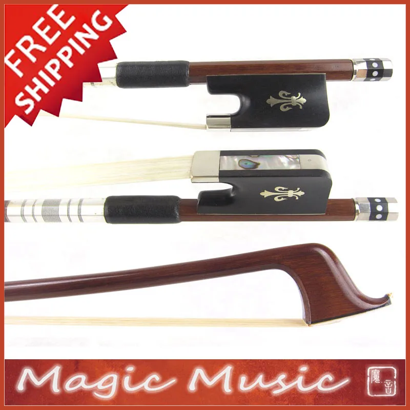 

Free Shipping! SILVER PERNAMBUCO Cello Bow with Fleur-de-Lys Inlaid Ebony Frogs