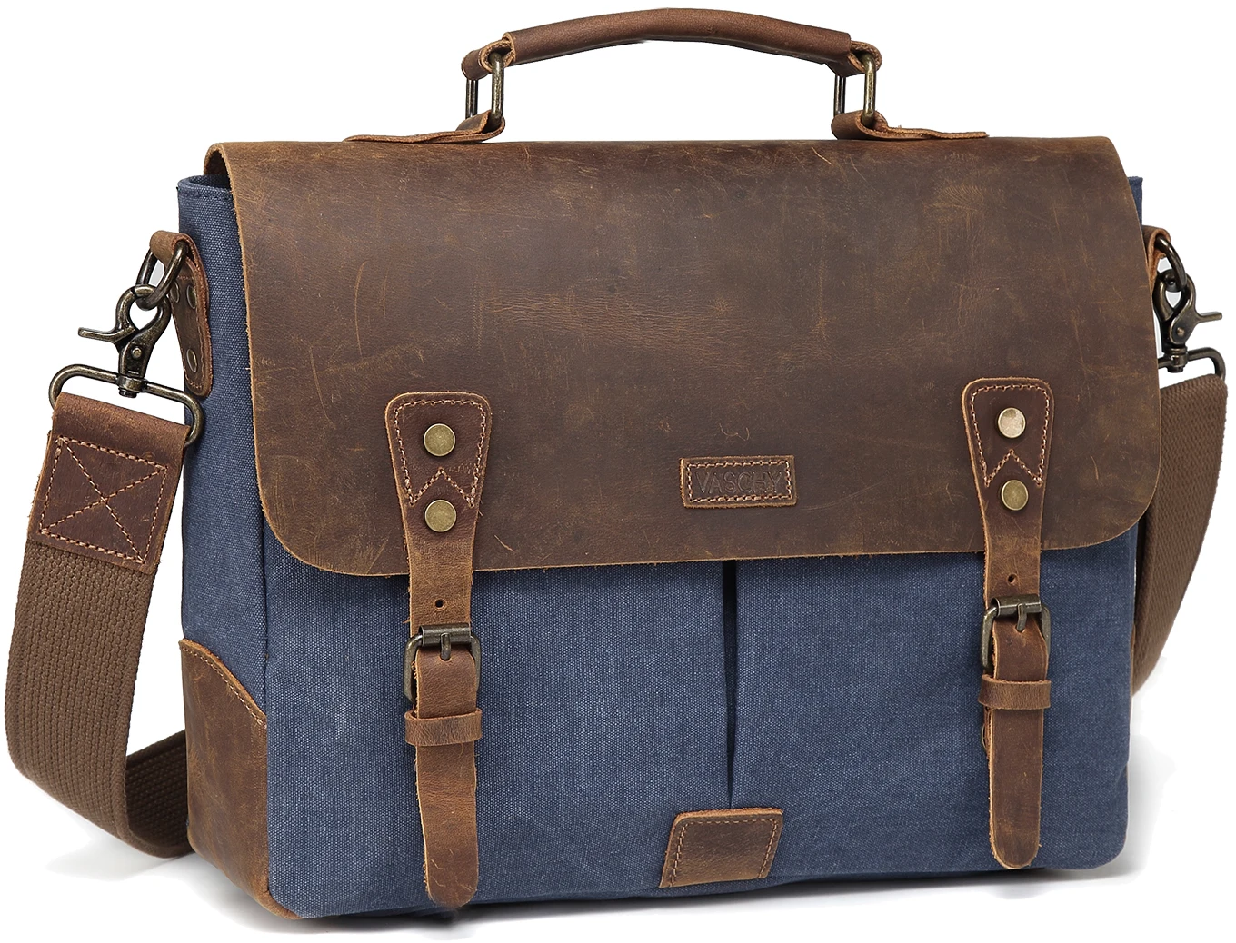 VASCHY сумка мужская кожаная натуральная кожа холст 14 дюймов ноутбук портфель через плечо сумка для мужчин - Цвет: Blue