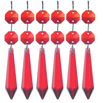 

H&D 55mm Crystal Icicle Prisms Chandelier Drop Pendants Lamp Candelabra Parts, Pack of 10 (Red)