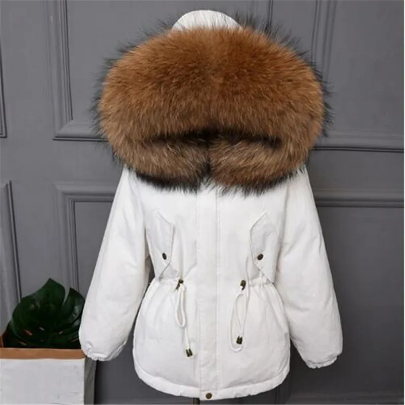 Плотное теплое зимнее пальто для женщин, большой размер, натуральный мех, белый утиный пух, парка с капюшоном, верхняя одежда, зимняя куртка для женщин - Цвет: 3