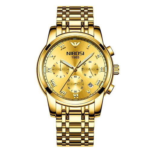 NIBOSI золотые Роскошные Известный Топ бренд мужские золотые часы Relogio Masculino военные армейские Аналоговые кварцевые наручные часы для бизнесмена - Цвет: Whole Gold Metal