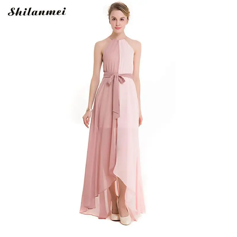Women Summer Chiffon Dress Short Front Long Back & Off Shoulder Halter