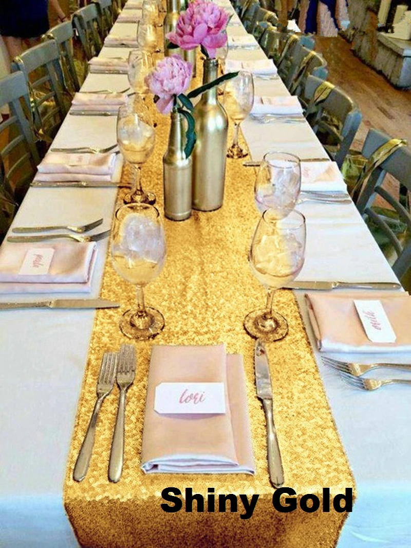 

B·Y Wedding Party Christmas Decor Tablecloth 30x180cm-12x72inch Shiny Gold Sequin Table Runner Flag Cloth Covers -68