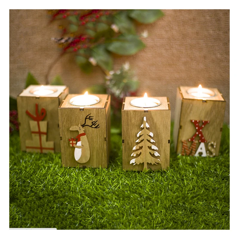 Деревянные подсвечники фонари винтажные рождественские украшения для дома новогодние вечерние подарки
