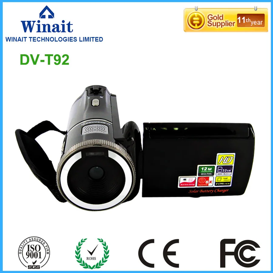 720P hd 12mp Цифровая видеокамера HDV T92 двойная Солнечная зарядка 8X цифровая зум камера