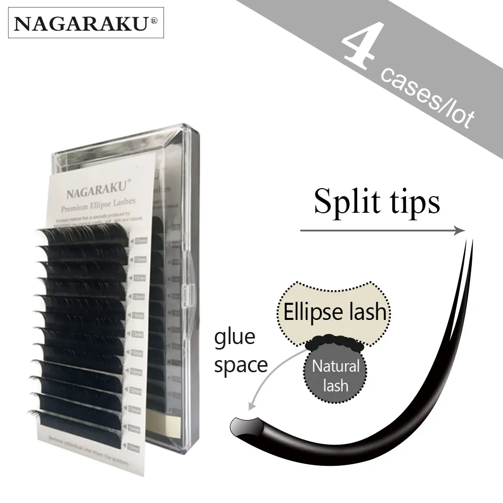 Nagaraku 4 чехла оптом в виде плоского эллипса, накладные ресницы для наращивания, натуральные светлые накладные ресницы толщиной 0,20 мм B C D