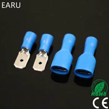 

100pcs 50pairs 6.3mm 16-14AWG Female Male Electrical Wiring Connector Insulated Crimp Terminal Spade Blue FDFD2-250 MDD2-250