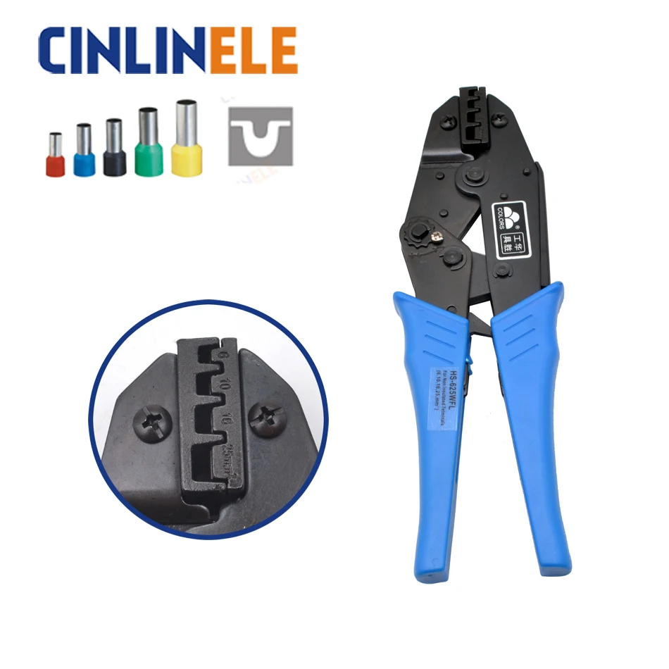 

HS-625WFL 6 10 16 25mm 10-3AWG Crimp Pliers Multi Hand Tools Tube Bootlace Terminals Crimping alicate Replaceable Dies 9 Inch