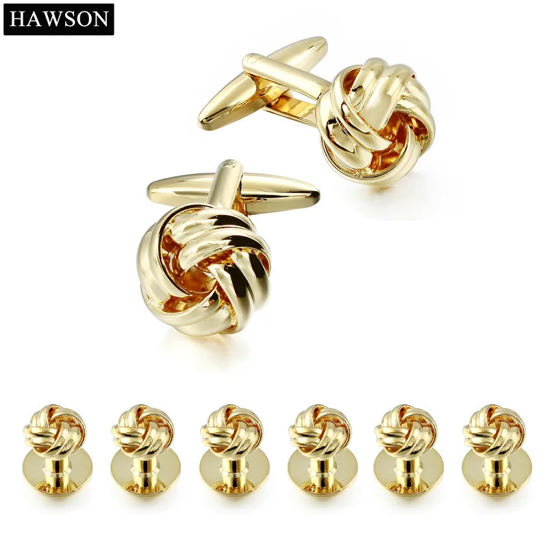 Buy 8 pcs Set Gold Color Knot Cufflinks Tuxedo Studs Set For Mens Wedding Shirt