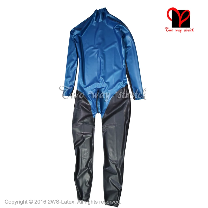 Sexy Latex Catsuit Rubber Body Suit With Black To Crotch Zipper Long Sleeves Two Color Jumpsuit Overall LT-088