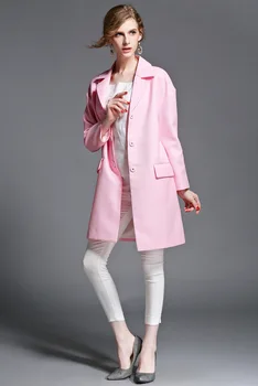 

spring and autumn women coat, suit collar pink long jacket outerwear
