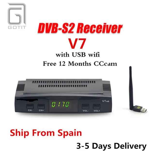

V7 Satellite Receiver +1 Year Europe CCcam 4 Clines Server+1 USB WIF DVB-S2 Satellite HD Decoder Spain Germany